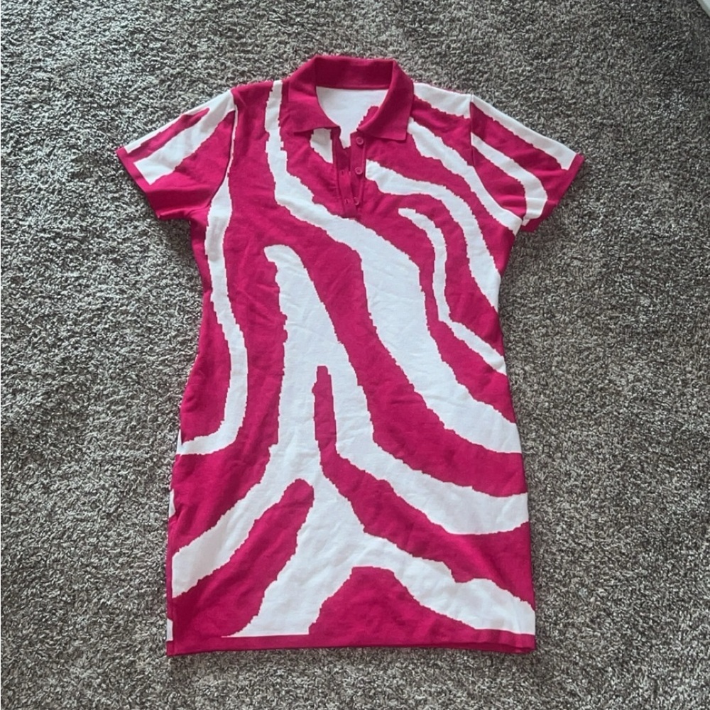 Pink and White Zebra Print Polo Dress